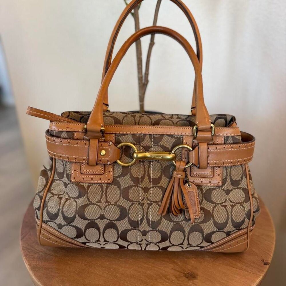 Vintage COACH Hamptons Shoulder Bag 2006 Y2K Brown Signature Monogram Canvas